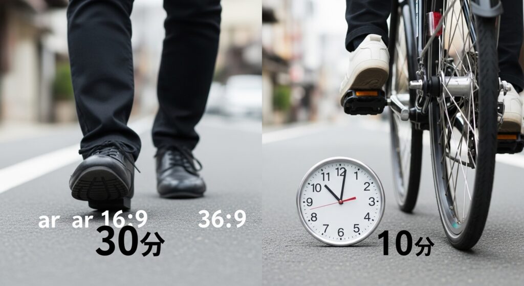 歩いて30分は自転車だと何分?