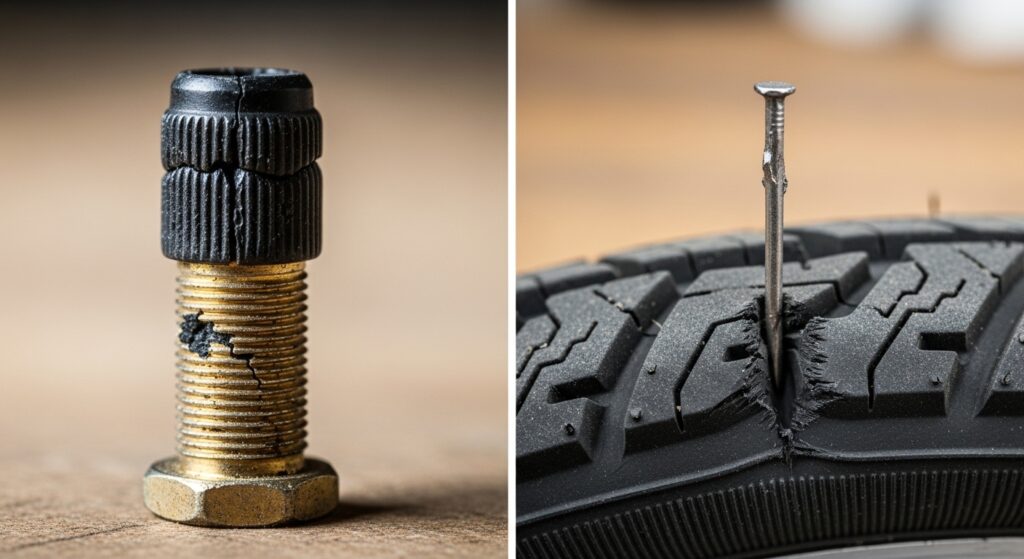 パンクの原因（虫ゴム・突き刺し）による修理時間の違い