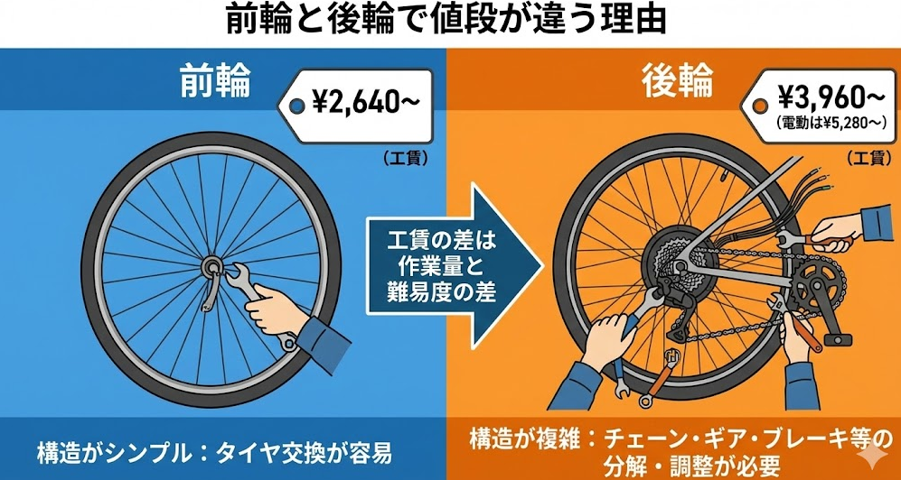 前輪と後輪で値段が違う理由
