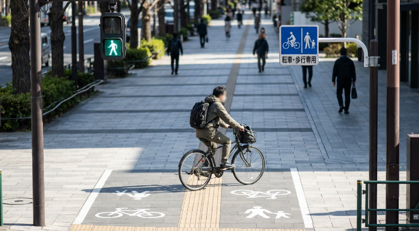 歩道走行時は歩行者用信号に従う