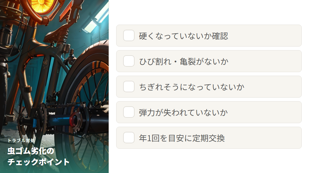 虫ゴムの劣化が空気漏れの原因になるケース(英式バルブ)