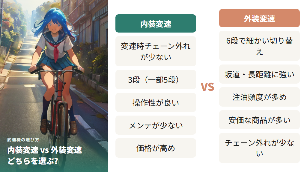 変速機の種類(内装・外装)と通学に合った選び方