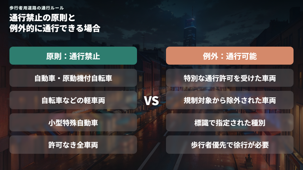 通行が原則禁止になる車両と例外的に認められる場合の条件