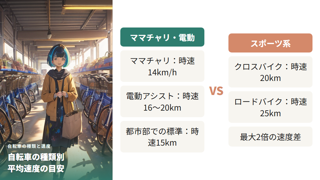 自転車の種類別・平均速度の目安（ママチャリ・電動・スポーツ車）