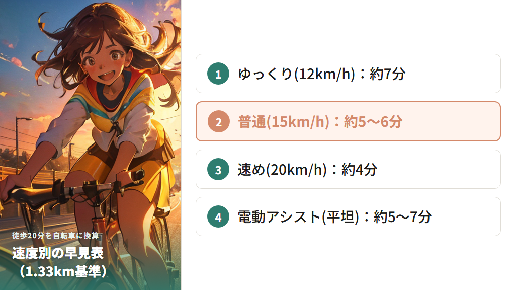 徒歩20分を自転車に換算すると何分？速度別の早見表