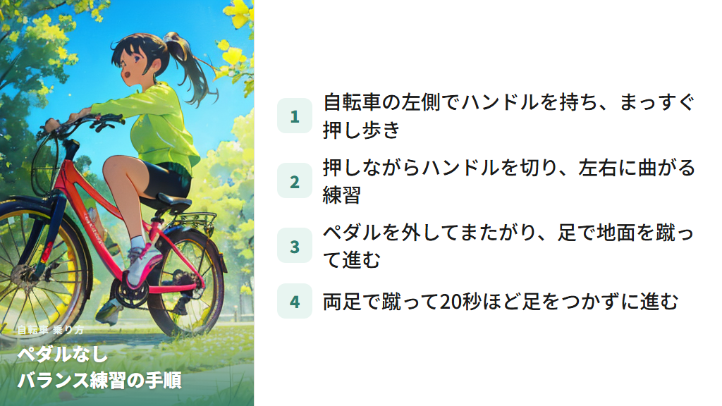 ペダルを外したバランス練習から始める乗り方の基礎