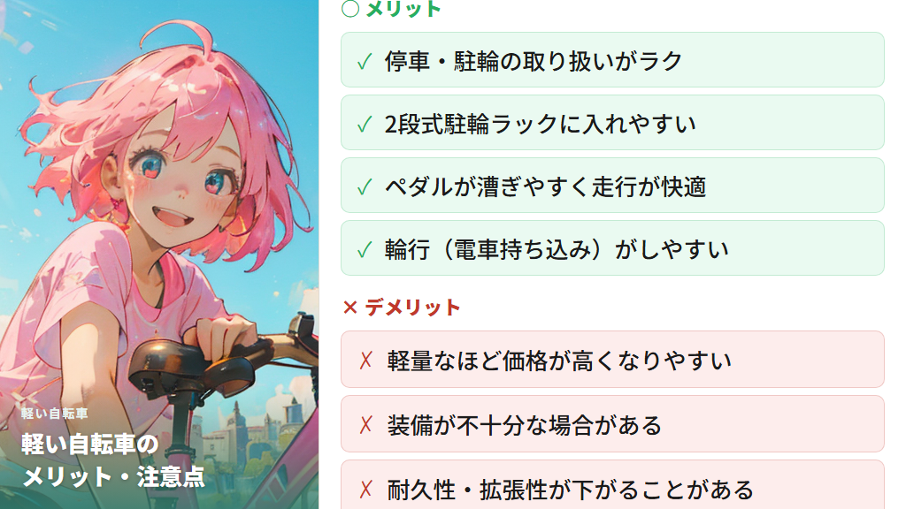 軽い自転車のメリットと選ぶときの注意点