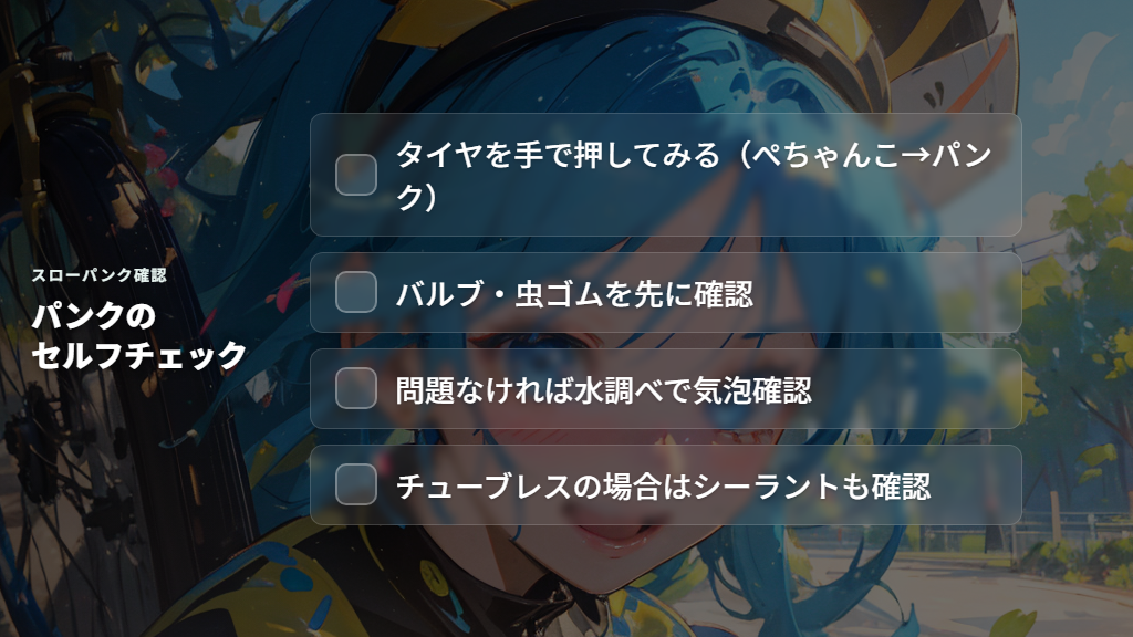 ゆっくり空気が抜けるパンクの見分け方