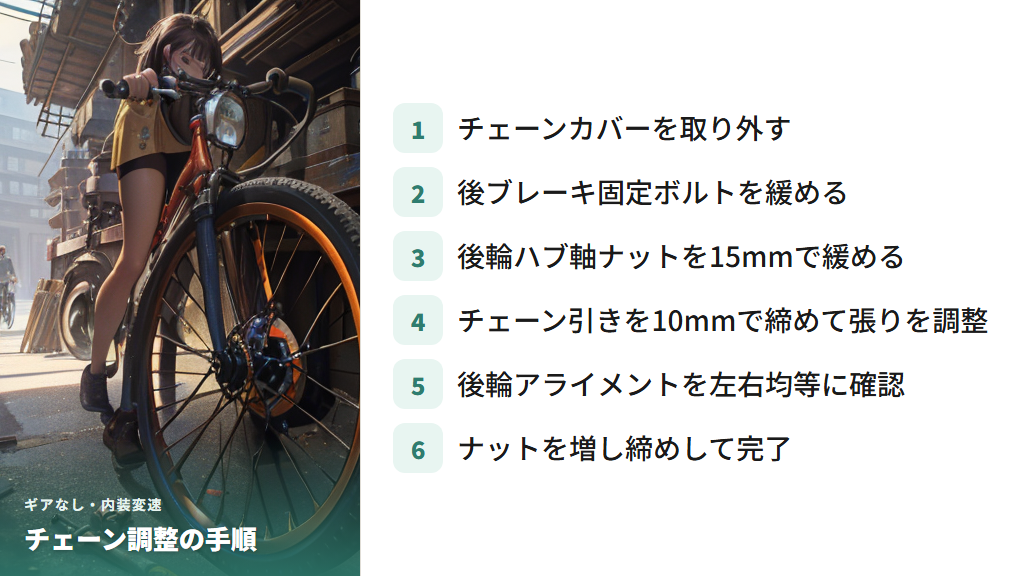 ギアなし・内装変速のチェーン緩みを直す調整手順