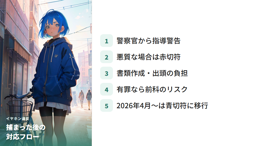 自転車でイヤホン違反で捕まった際の流れと赤切符の意味