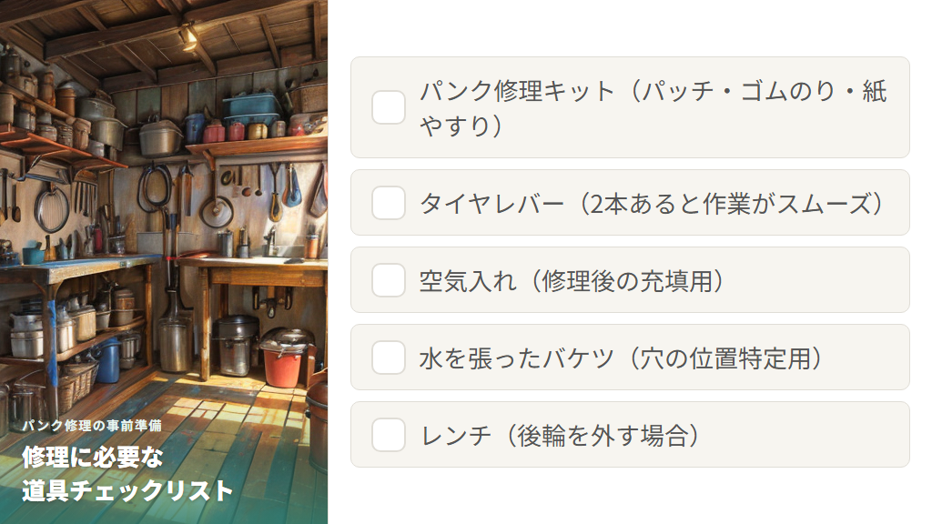 パンク修理に必要な道具と事前準備