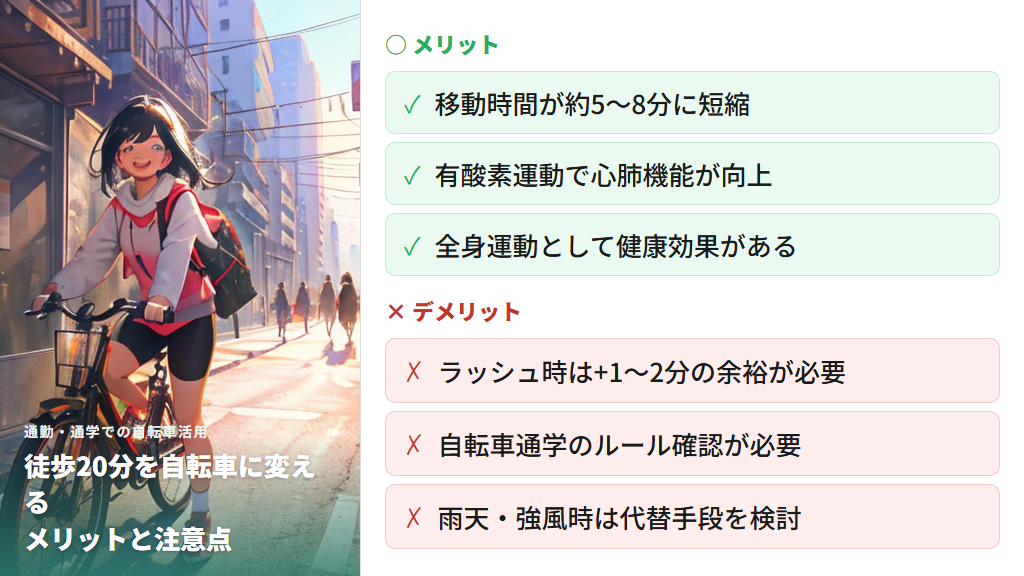 通勤・通学で徒歩20分を自転車に変えるメリットと注意点
