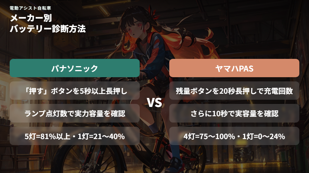 パナソニック・ヤマハ・ブリヂストン別のバッテリー確認方法