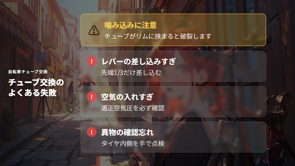 チューブ交換でやりがちな失敗と対処法