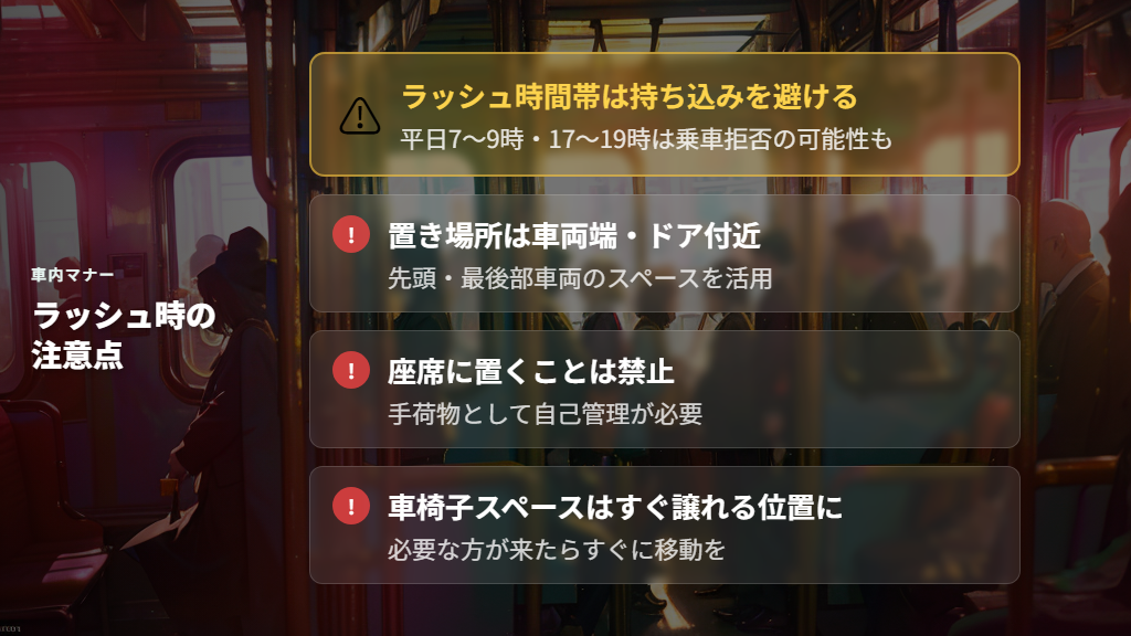 車内での置き場所と混雑時間帯の注意点