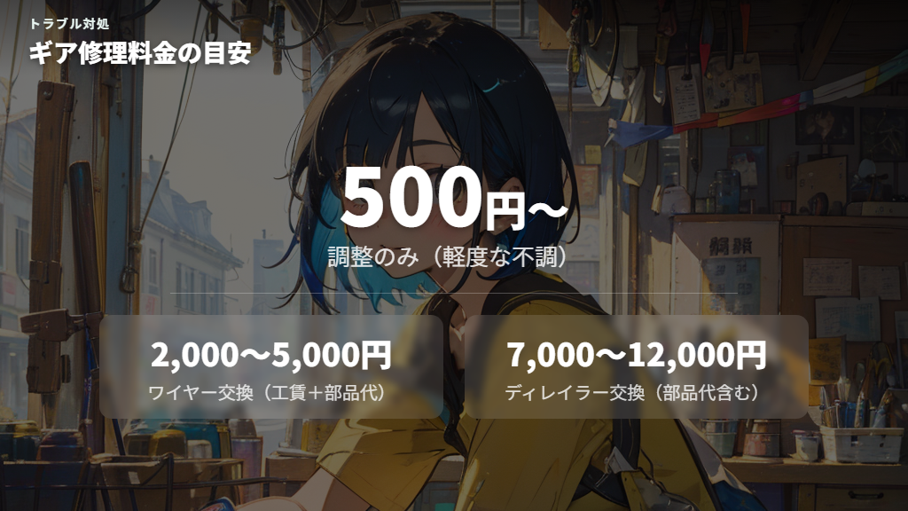自転車店に修理を依頼する場合のギア修理料金の目安