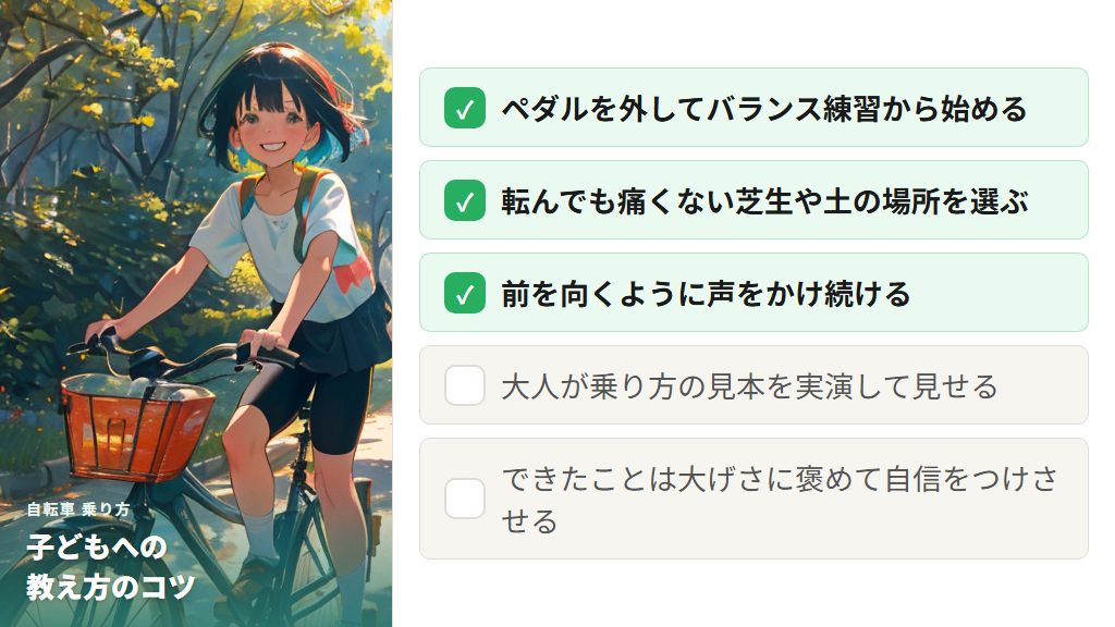 子どもへの自転車の教え方のコツと声かけポイント