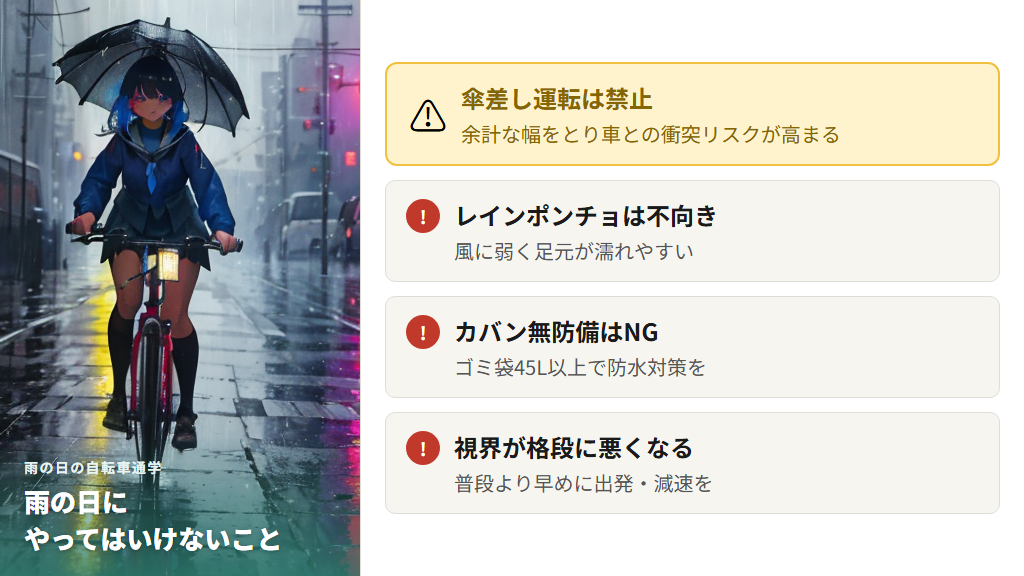 雨の日の自転車通学で知っておきたい対処法と注意点
