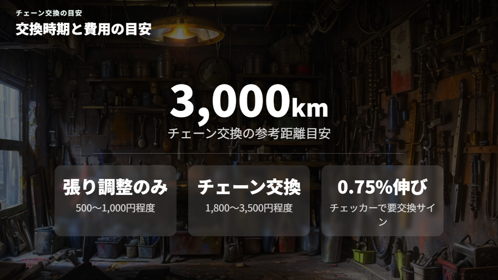 チェーンの伸びチェックと交換時期の見極め方・費用目安