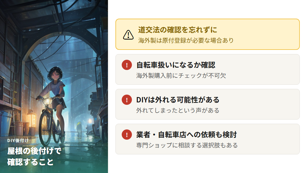 DIYや後付けで自転車に屋根を追加する方法