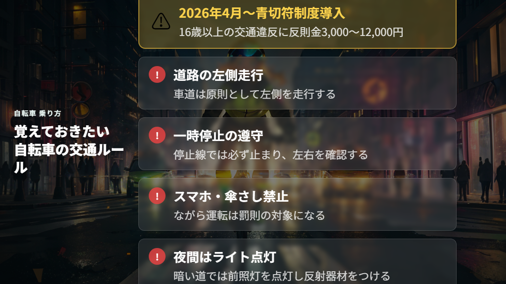 自転車に乗れるようになったら守りたい交通ルール