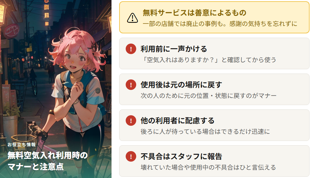 無料空気入れ利用時のマナーと注意点