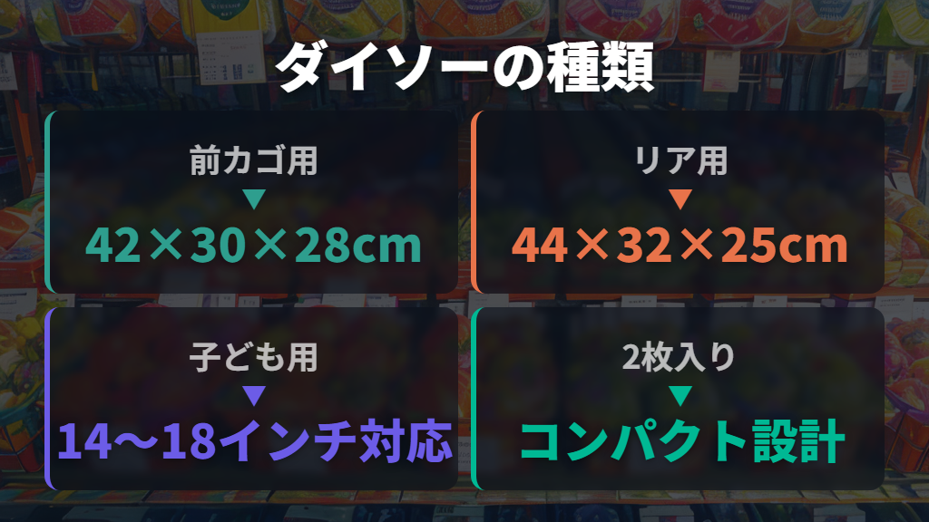 ダイソーの自転車かごカバー種類・サイズ・売り場