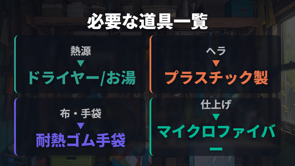 自転車のシール剥がしに使う道具の一覧と準備