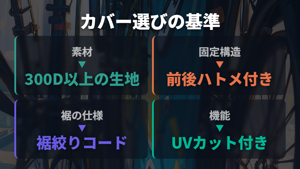 風で飛ばない自転車カバーの選び方（素材・固定構造・裾の仕様）