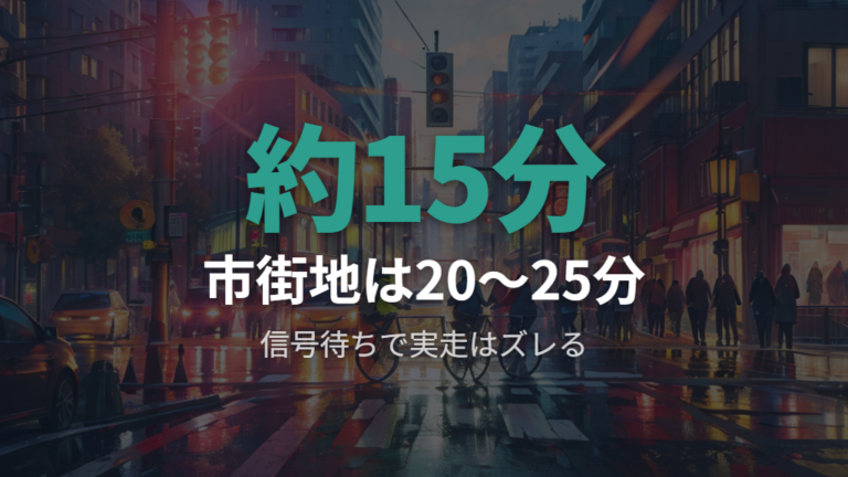 信号なしの理論値と市街地での現実的な到着時間