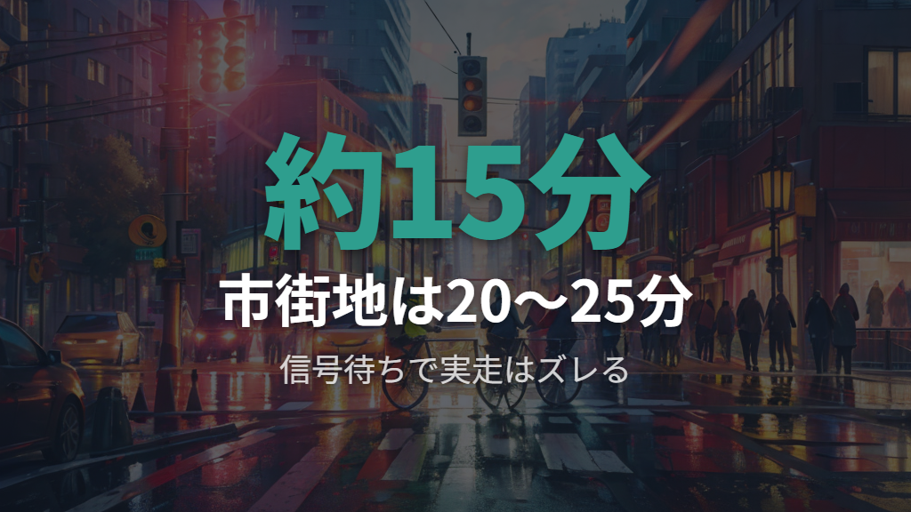 信号なしの理論値と市街地での現実的な到着時間