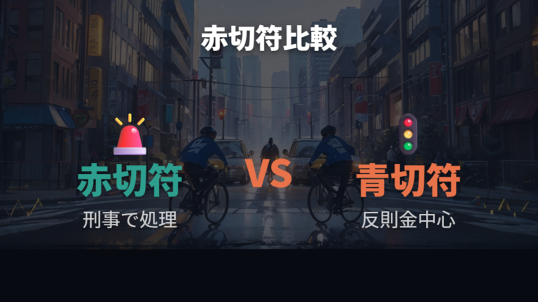 赤切符と青切符の違いを刑事手続と反則金で比べる