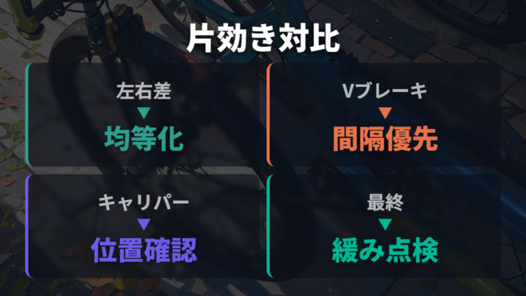 片効きの調整ポイントは左右の間隔をそろえる