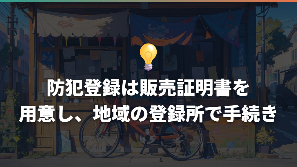 防犯登録は販売証明書を用意し、地域の登録所で手続き