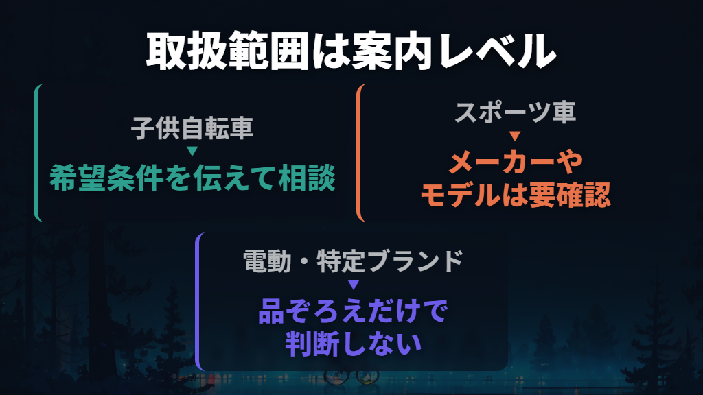 取扱案内は子供自転車からスポーツ車まで