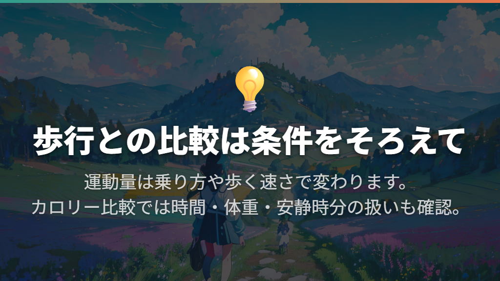 歩行との比較は乗り方と時間をそろえる