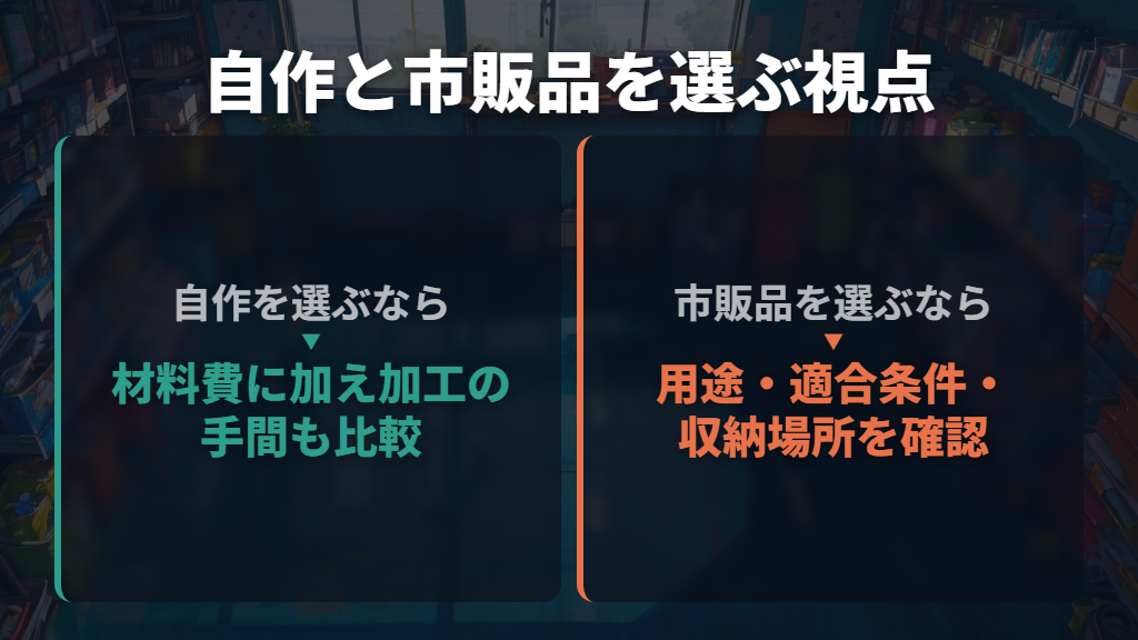 自作と市販品は用途・総額・収納場所で使い分ける
