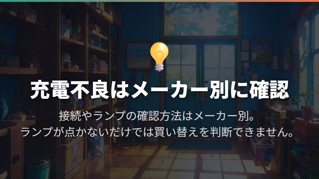 充電できないときはメーカー別に接続とランプを確認する